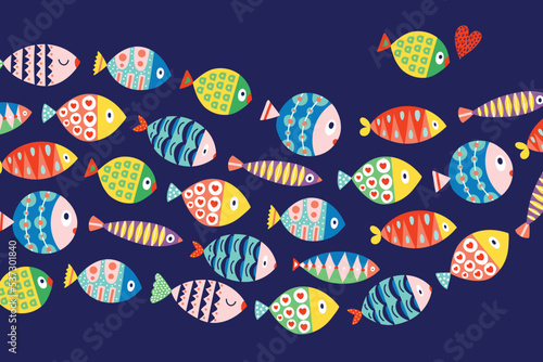 Cute fish. Vector sea poster.