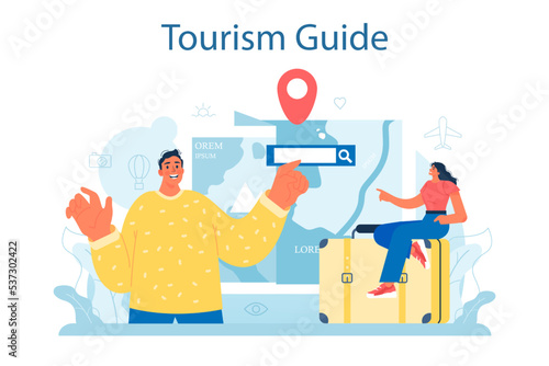 Travel agent concept. Tourism specialist selling tour, cruise, airway