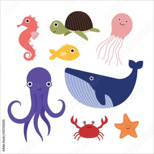 a set of cute sea animals for kids