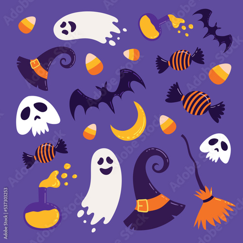 a set of spooky elments for halloween celebration