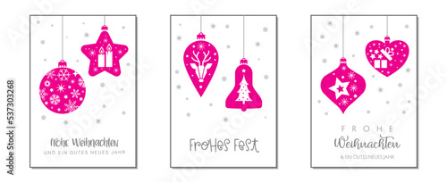 Weihnachtskarten Set - Weihnachtsgrüße pink mit deutschem Text