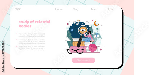 Astrophysicist web banner or landing page. Scientist studying the universe