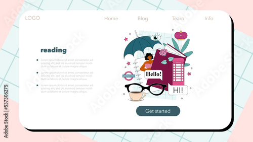 English class web banner or landing page. Study foreign languages