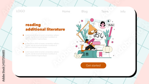 Japanese language web banner or landing page. Japanese school