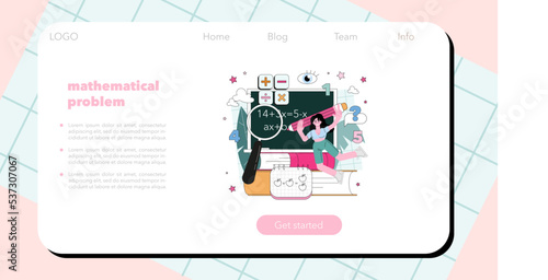 Mathematician web banner or landing page. Mathematician use scientific