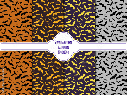 A set of seamless background with bats, Halloween background. 1000x1000 pixels. Vector graphics.