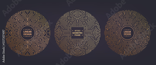 Vector set of art deco linear circles, round borders, frames, decorative design templates. Creative template in classic retro style of 1920s. Use for packaging, advertising, as banner