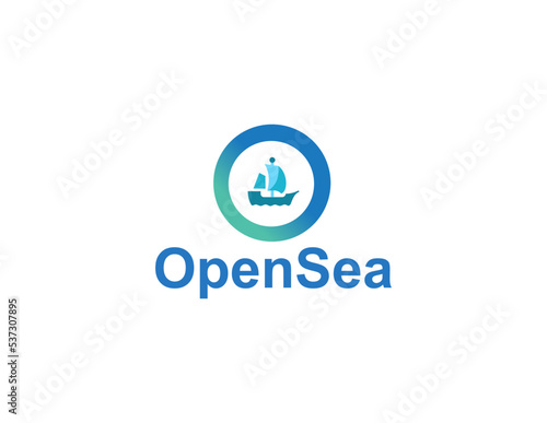 OpenSea logo symbol on internet platform with NFT name. A new trend in the sale of art and collectibles. Vector illustration of eps.10