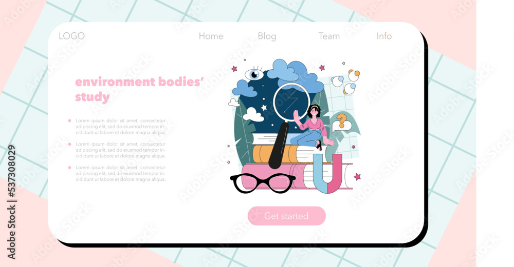 Theoretical physicist web banner or landing page. Physicist explore Theoretical physicist web banner or landing page. Physicist explore