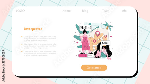 Translator web banner or landing page. Linguist translating document