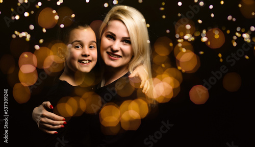 family and garland bokeh background