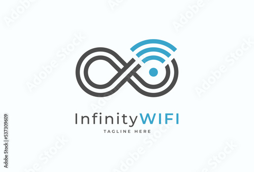 Wifi logo design, infinity with wifi icon combination, flat design logo template element, vector illustration