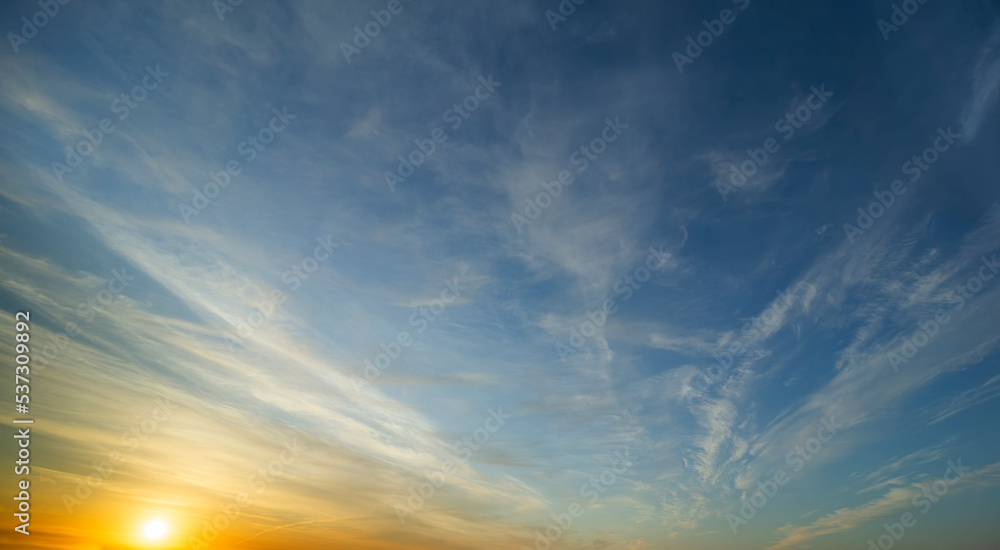 Sky and clouds sunset background. Dramatic sunset and sunrise sky.