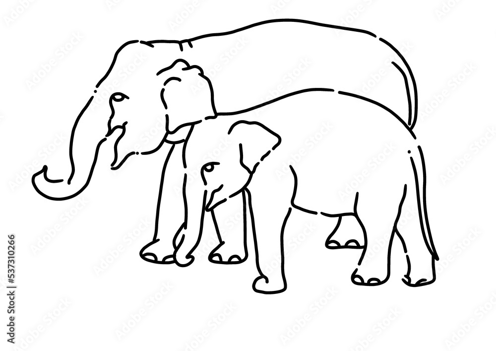 Continuous drawing line, Elephant walking symbol