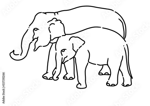 Continuous drawing line  Elephant walking symbol
