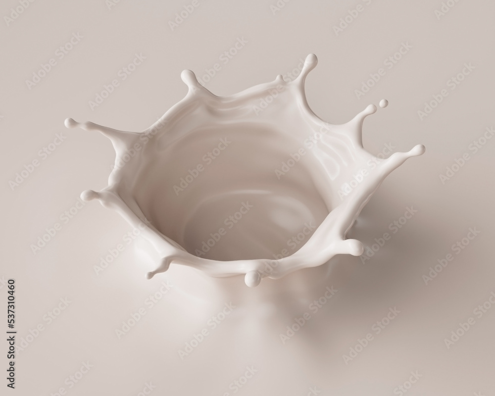 Milk drop crown shape cream splash fresh dairy 3d render Milk drop crown shape cream splash fresh dairy 3d render
