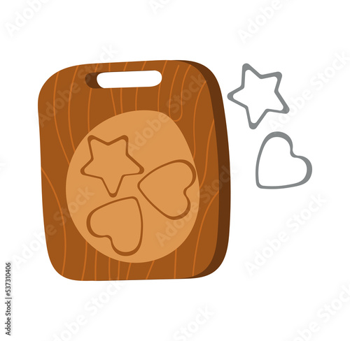 Process of cooking gingerbread. Christmas food.  Preparing ginger cookies. Top view. Vector illustration.
