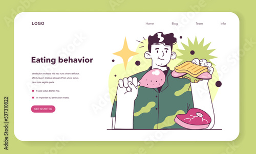 Man eating baked chicken leg, ham sandwich and meat steak. Meat-eating