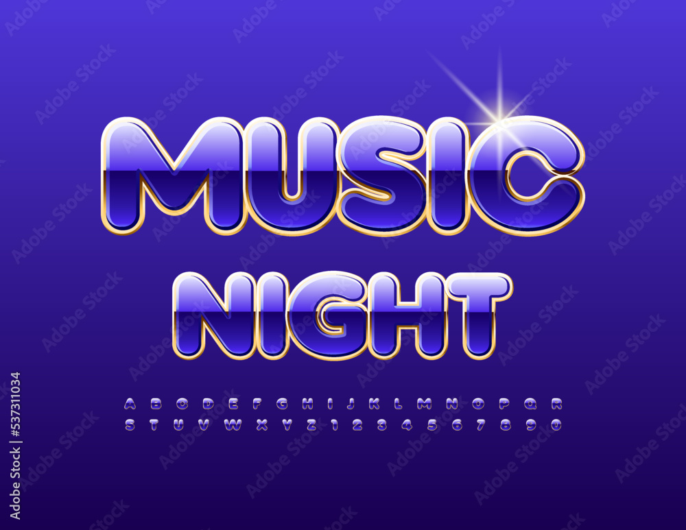 Vector chic logo Music Night. Stylish Alphabet Letters and Numbers. Modern artistic Font Vector chic logo Music Night. Stylish Alphabet Letters and Numbers. Modern artistic Font