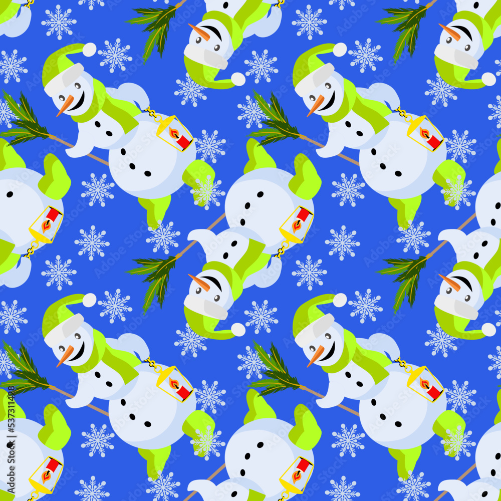 Vector - snowman with lantern seamless pattern. Vector - snowman with lantern seamless pattern.