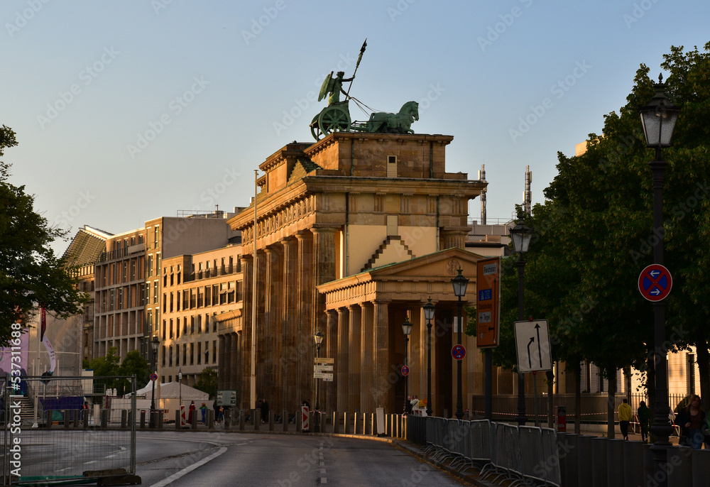 The Brandenburg Gate neoclassical monument in Berlin, built on the orders of Prussian king Frederick William