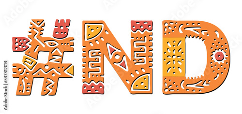 ND Hashtag. Multicolored bright isolate curves doodle letters. Hashtag #ND is abbreviation for the US American North Dakota for social network, web resources, mobile apps.