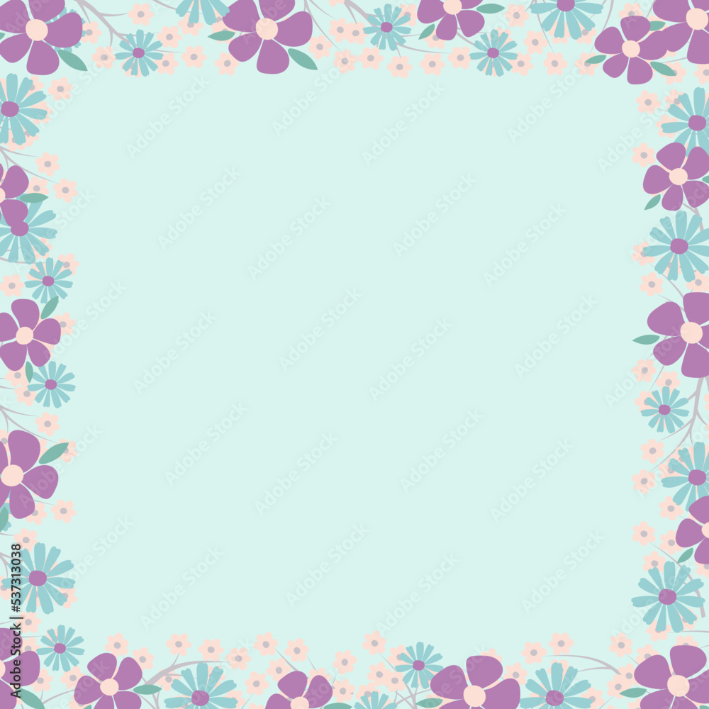 Square frame with wild flowers in pastel colors. Summer floral background Square frame with wild flowers in pastel colors. Summer floral background