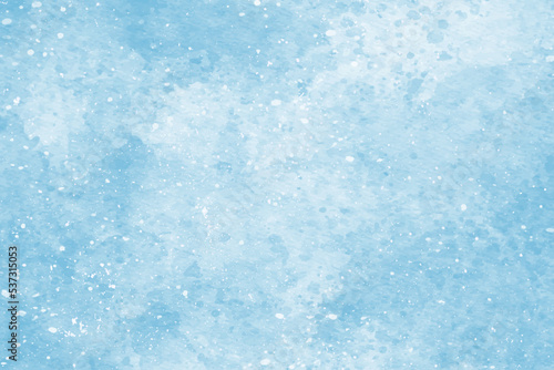 Abstract blue winter watercolor background. Sky pattern with snow. Light blue watercolour paper texture background. Vector water color design illustration