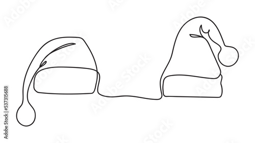 Christmas, Santa Claus hat one line drawing, vector illustration