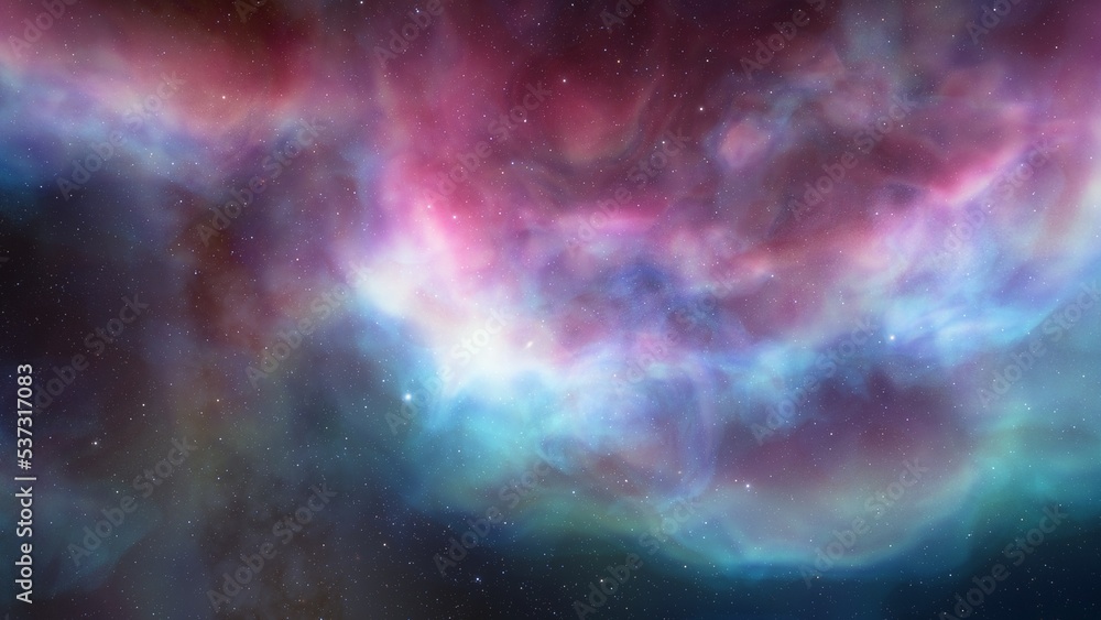 Obraz premium red-violet nebula in outer space, horsehead nebula, unusual colorful nebula in a distant galaxy, red nebula 3d render 