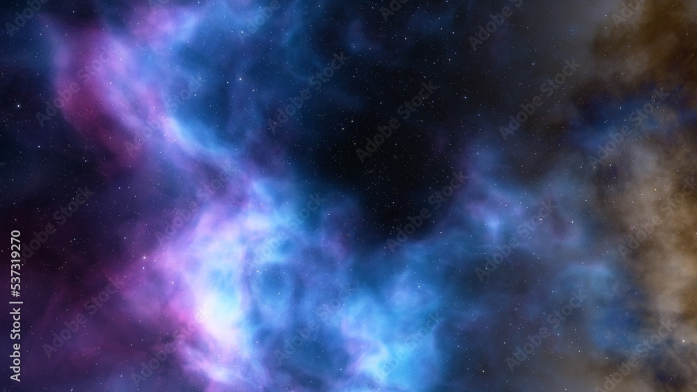 nebula gas cloud in deep outer space, science fiction illustration, colorful space background with stars 3d render