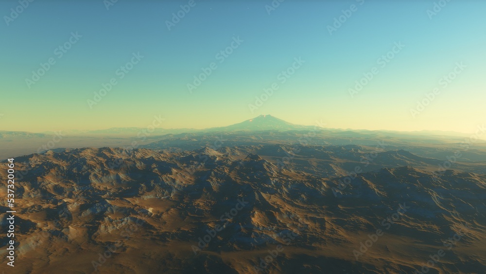 alien planet landscape, science fiction illustration, view from a beautiful planet, beautiful space background 3d render