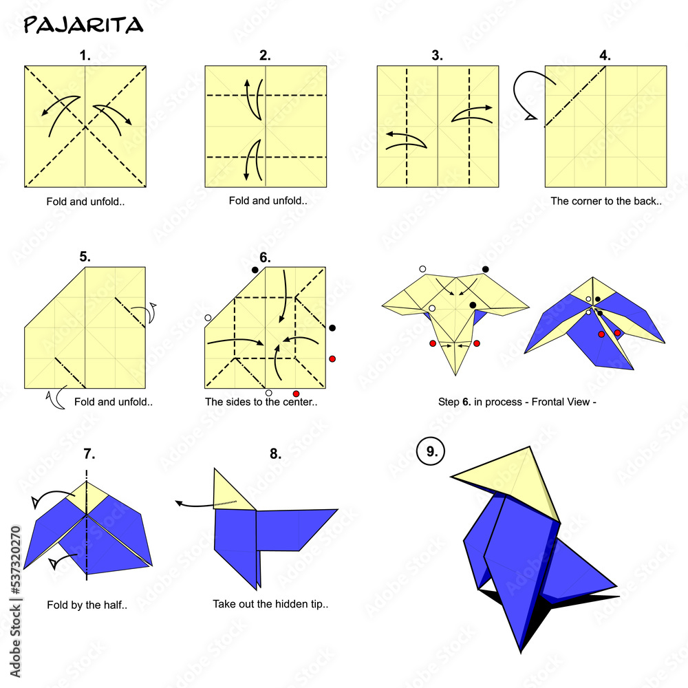 Origami Bird Diagram Paperfolding Step By Step Diy Crafts Stock 