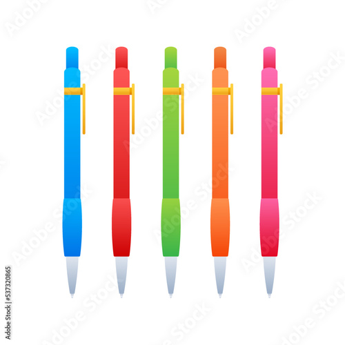 Pen collection icon, stationery set. Vector stock illustration.