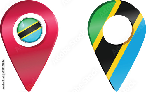Destination pin icon with Tanzania flag.Location red map marker
