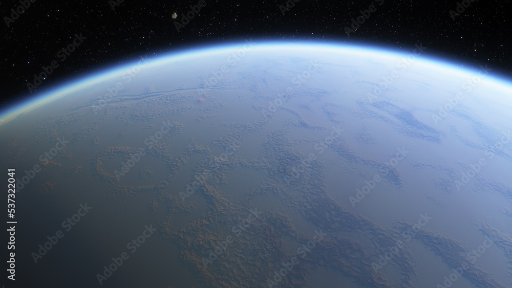 super-earth planet, realistic exoplanet, planet suitable for colonization, earth-like planet in far space, planets background 3d render
