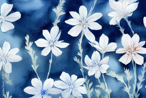forget me not. watercolor floral background. small flowers on blue background © Aquir