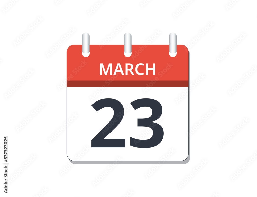 March, 23rd calendar icon vector. March, 23rd calendar icon vector.