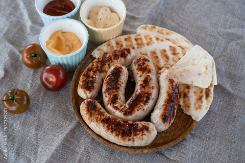 Grilled sausages with sauce...