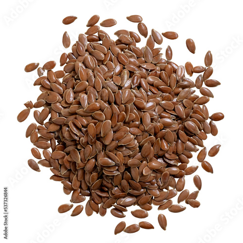 Pile of flax seeds isolated from above.