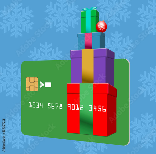 This is a holiday season gift card with a Christmas, winter, design. It is a pre-paid card that can be given as a gift. photo