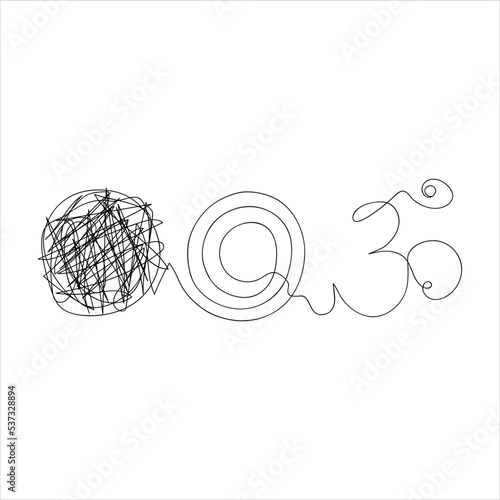The concept of transformation process drawn in one line. Phases of change in human thought. Yoga symbol. Vector illustration in doodle style.