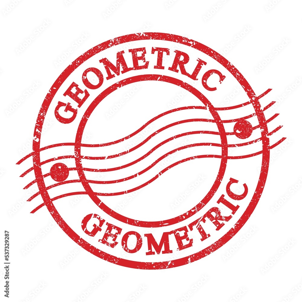 GEOMETRIC, text written on red postal stamp. GEOMETRIC, text written on red postal stamp.