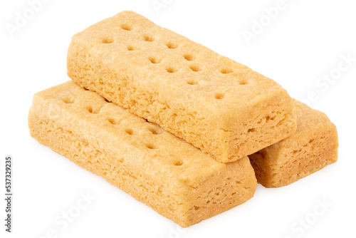 Stack of three butter shortbread finger biscuits
