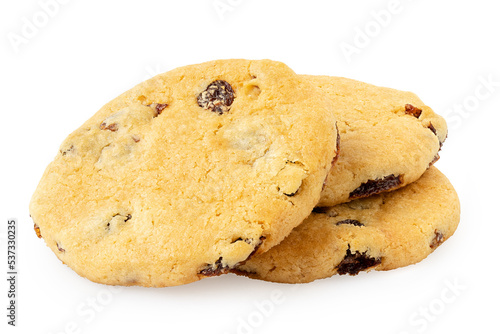 Pile of three all butter sultana cookies.