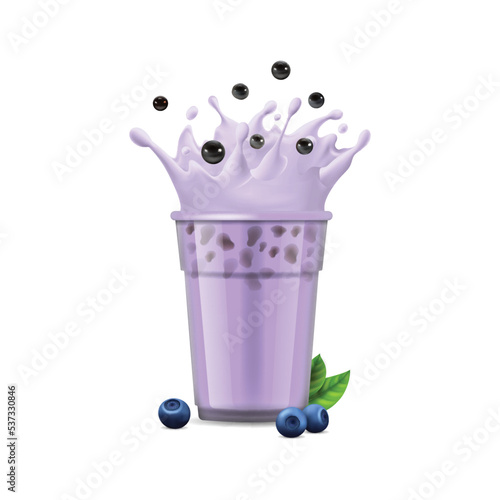 Realistic Detailed 3d Bubble Milk Tea Sweet Liquid Dessert with Balls. Vector illustration of Boba Drink