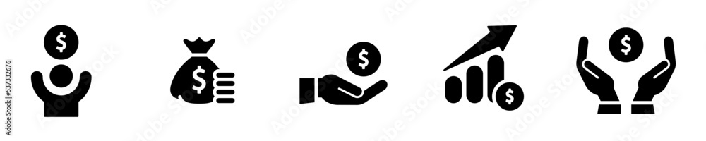 Conjunto de iconos de inversión. Ganancias económicas, crecimiento empresarial, dinero, crédito. Ilustración vectorial