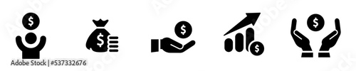 Conjunto de iconos de inversión. Ganancias económicas, crecimiento empresarial, dinero, crédito. Ilustración vectorial