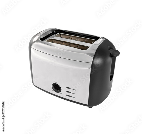 Reflective modern chrome toaster isolated.