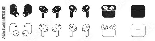 Wireless headphones icon set. Black and linear. Vector EPS 10
